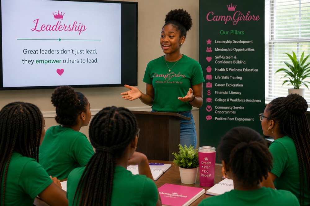 Teen girls presenting a business idea